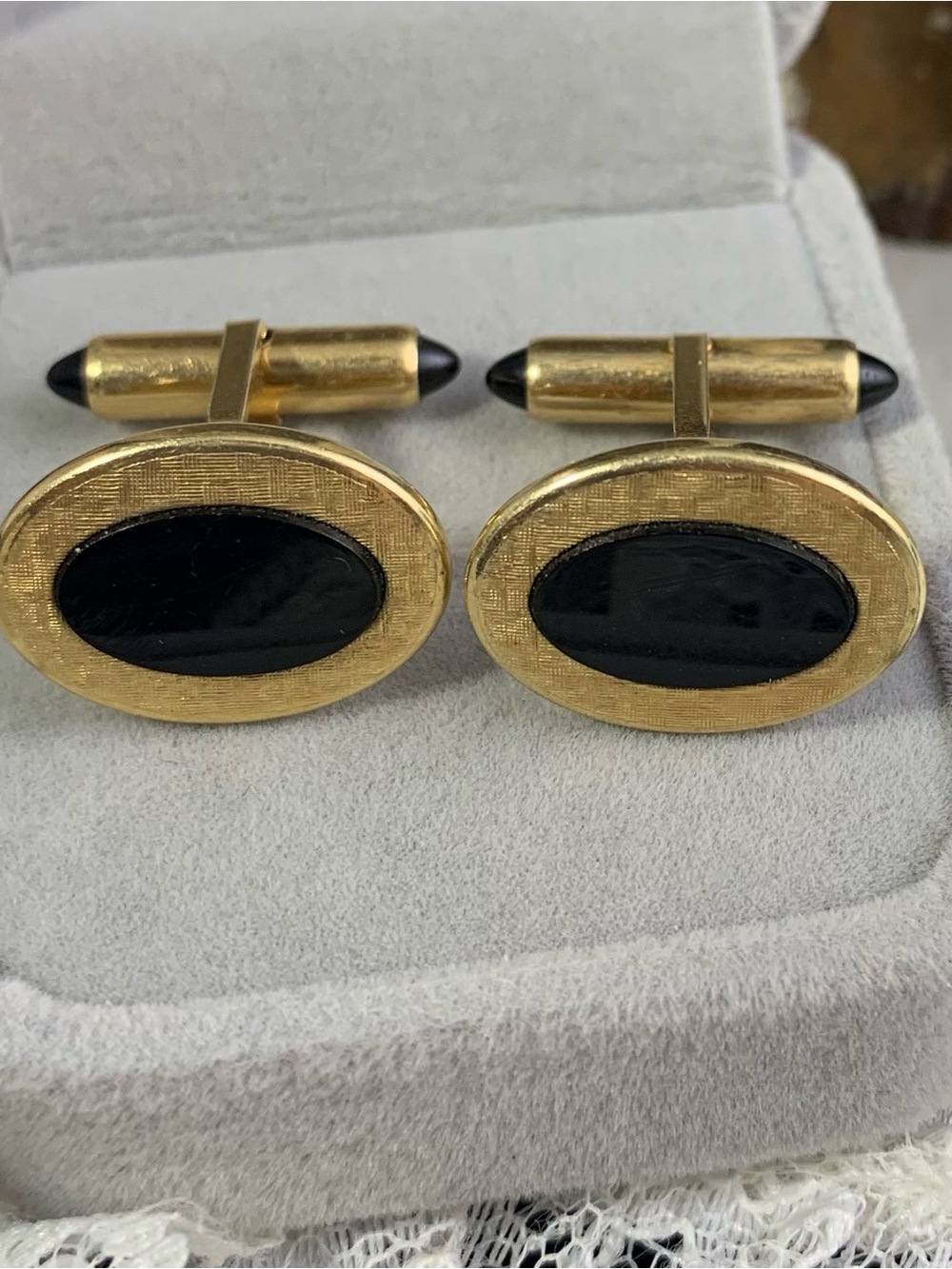 Vintage KREMENTZ 14K Gold Rolled Gold Plate Black Onyx Cufflinks